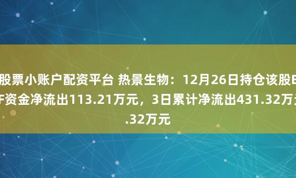 股票小账户配资平台 热景生物：12月26日持仓该股ETF资金净流出113.21万元，3日累计净流出431.32万元