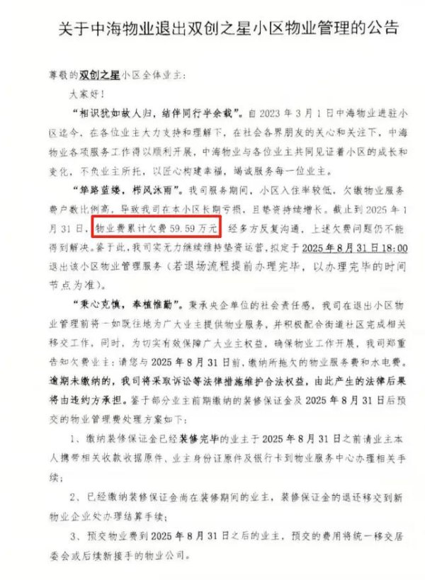 新手配资 业主欠费近60万元，头部物业公司宣布：不干了，要撤场！