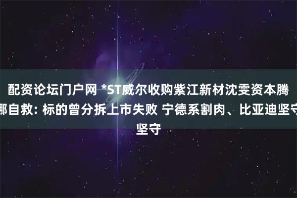 配资论坛门户网 *ST威尔收购紫江新材沈雯资本腾挪自救: 标的曾分拆上市失败 宁德系割肉、比亚迪坚守